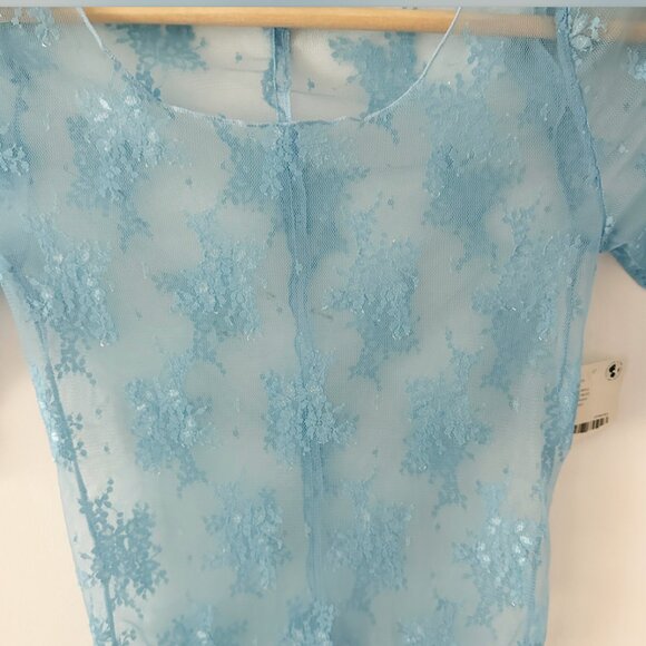 Intimately by Free People Bluebell Sheer Lace Short Sleeve Top Size XS - Picture 4 of 6
